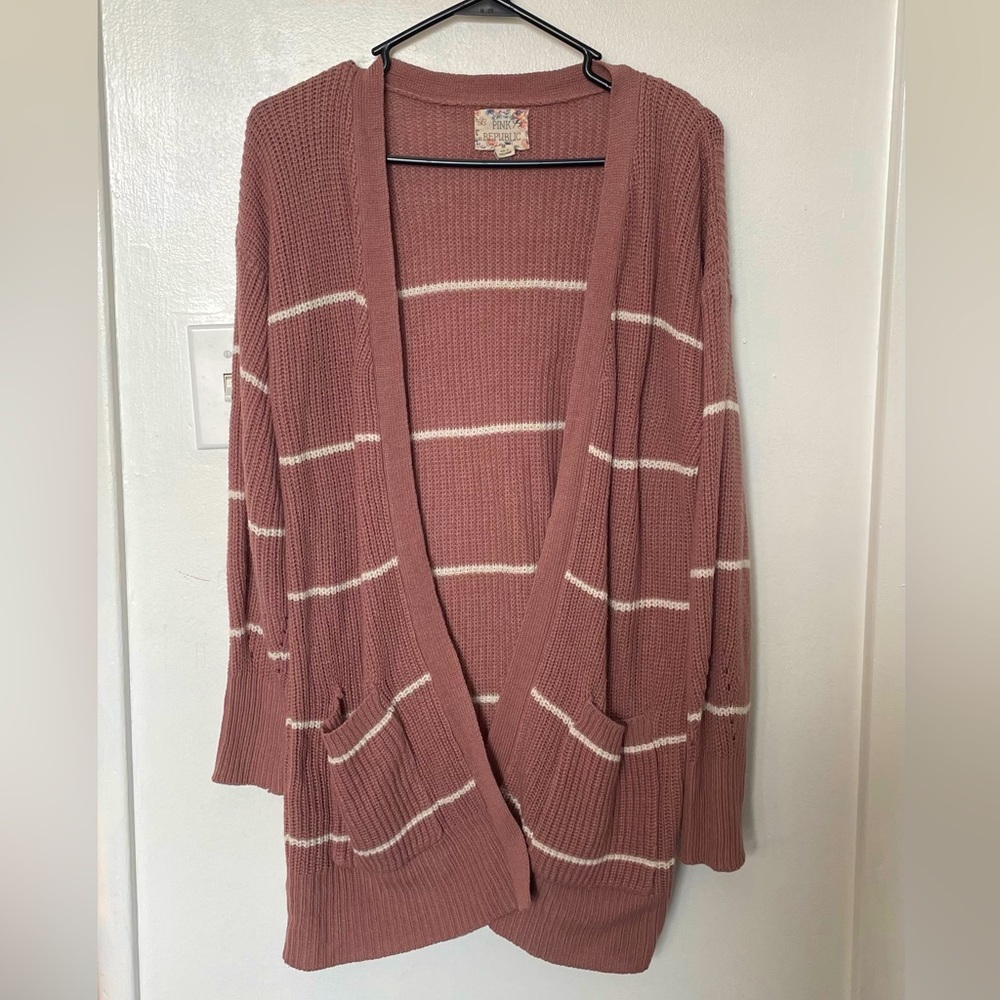 Pink and White Striped Cardigan
